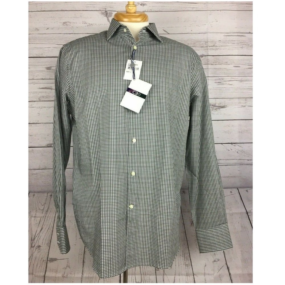 Men's Shirt Thomas Dean Green Heather Plaid Long Sleeve Size: M